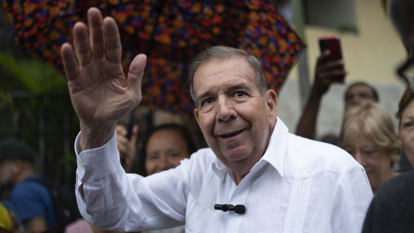 FILE - Venezuelan opposition presidential candidate Edmundo Gonzalez waves to supporters during a political event at a square in the Hatillo municipality of Caracas, Venezuela, June 19, 2024. (AP Photo/Ariana Cubillos, File)