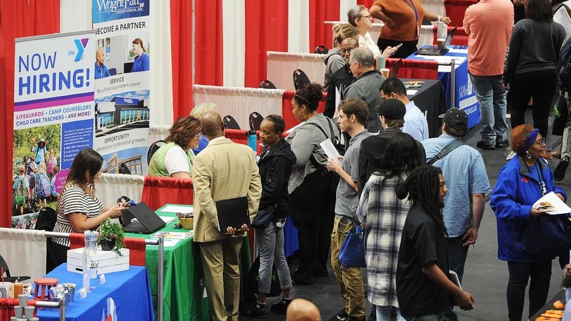 The Montgomery County Workforce Development Services hosted their Spring Job Fair Thursday, April 27, 2023 at the University of Dayton Arena. Job seekers had the opportunity to meet with nearly 150 local employers and explore a variety of jobs. MARSHALL GORBY\STAFF