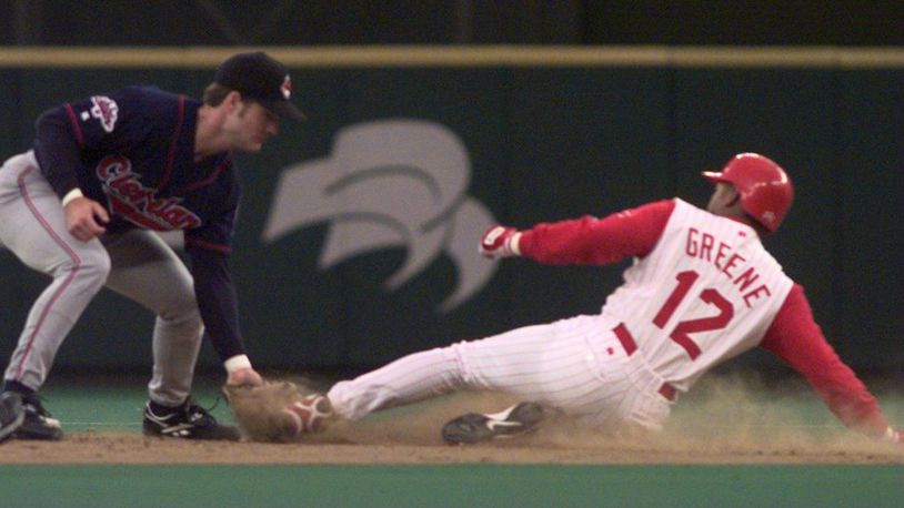 Cincinnati's Willie Greene is tagged out at second by Cleveland's David Bell, now the Reds' manager, during a game on June 5, 1998 in Cincinnati. Dayton Daily News file