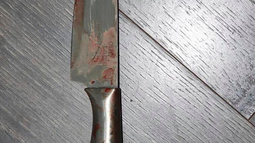 This undated photo provided by the Polk Sheriff's Office shows the knife that was used where sheriff’s officials say a teenager fatally stabbed his mother in the neck, Sunday, Sept. 8, 2024, in Auburndale, Fla. (Polk Sheriff's Office via AP)