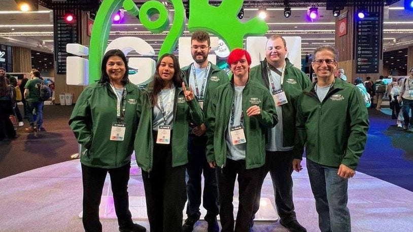 A team of Wright State students won a gold medal at the iGEM Grand Jamboree, an annual international synthetic biology competition for young STEM researchers, in Paris. Wright State was represented by (from left) Madhavi Kadakia, Hiya Shukla, Ethan Heinlein, Alex Stone, Zach Kronenberger and Michael Craig. CONTRIBUTED
