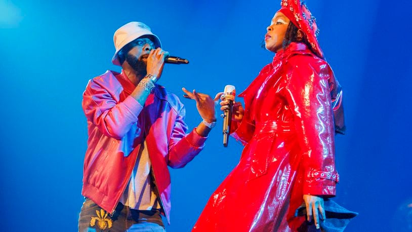 FILE - Prakazrel “Pras” Michel, left, and Lauryn Hill, of the Fugees, perform during the 25th anniversary tour for "The Miseducation of Lauryn Hill' in Inglewood, Calif., on Nov. 5, 2023. (Photo by Willy Sanjuan/Invision/AP, File)