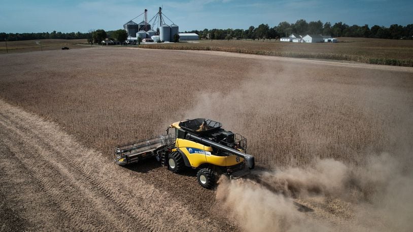 A farmer harvest soybeans in Western Montgomery County Wednesday September  20, 2023. The value of farmland that uses state tax savings programs is expected to jump 78% on average locally. Jim Noelker/Staff
