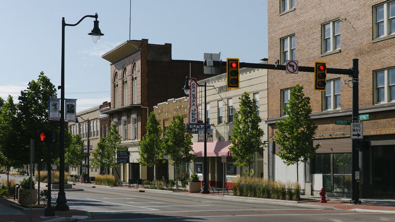  FILE — Downtown Middletown, Ohio, on June 28, 2024. JD Vance’s memoir describes his hometown, Middletown, Ohio, as “hemorrhaging jobs and hope.” (Madeleine Hordinski/The New York Times) 