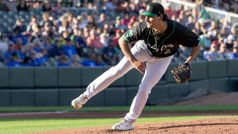 Dayton starter Ryan Cardona pitched six no-hit innings and earned his fourth victory Tuesday night at Day Air Ballpark. Jeff Gilbert/CONTRIBUTED
