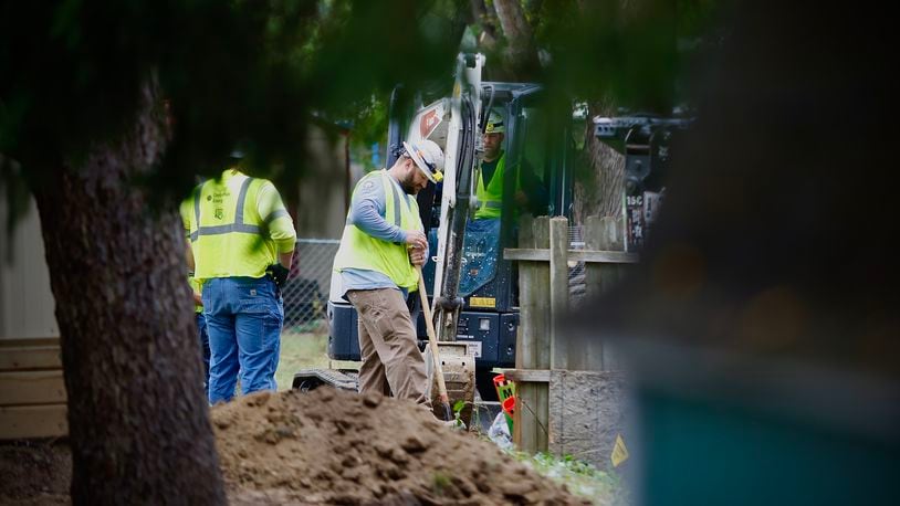 Crews were to repair a broken gas line that caused a "major gas leak" and evacuated multiple homes Thursday, Sept. 26, 2024, in New Lebanon. MARSHALL GORBY \STAFF