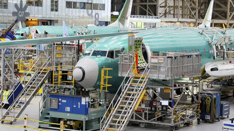 FILE - Boeing 737 MAX airplanes are shown on the assembly line during a media tour at the Boeing facility in Renton, Wash., June 25, 2024. (Jennifer Buchanan/The Seattle Times via AP, Pool, File)