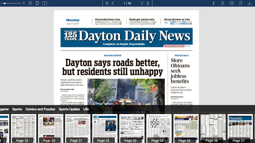 Screen capture of ePaper front page and navigation.