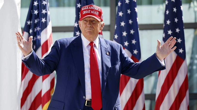 Republican presidential candidate former President Donald Trump enters at a campaign event Tuesday, June 18, 2024, in Racine, Wis. (AP Photo/Jeffrey Phelps)