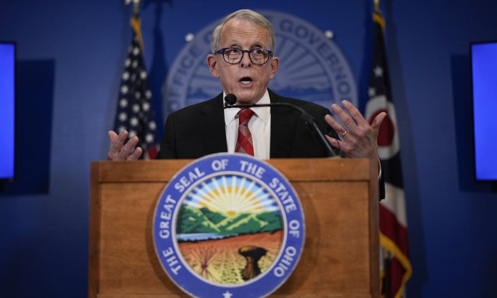 Ohio Gov. Mike DeWine speaks during a news conference, Friday, Dec. 29, 2023, in Columbus, Ohio. DeWine vetoed a measure Friday that would have banned gender-affirming care for minors and transgender athletesâ participation in girls and womenâs sports, in a break from members of his party who championed the legislation. (AP Photo/Carolyn Kaster)