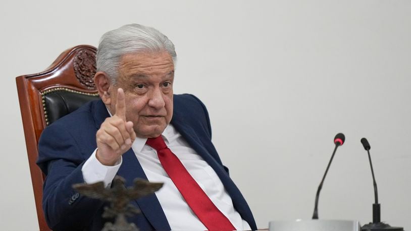 FILE - Mexican President Andres Manuel Lopez Obrador meets with his security cabinet at the National Place in Mexico City, Aug. 2, 2024. (AP Photo/Fernando Llano, File)