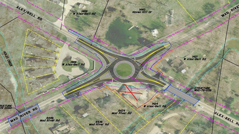 Montgomery County commissioners approved construction of a $1.25 million roundabout to relieve congestion at the intersection of Mad River and West Alex Bell roads in Washington Twp. MONTGOMERY COUNTY ENGINEER'S OFFICE