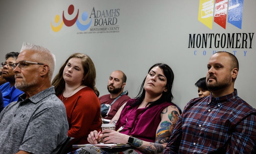 Montgomery County community members, stakeholders, metal health providers and others listen during a Montgomery County Alcohol, Drug Addiction and Mental Health Services meeting on crisis services in May. Recently this month, agencies that receive funding from Montgomery County ADAMHS found out what their full 2024 contracts with ADAMHS will be, most of which were significant reductions from the previous year. JIM NOELKER/STAFF FILE