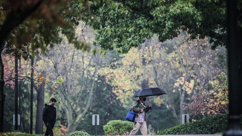 A steady rain falls in Dayton Monday morning October 19, 2020. STAFF PHOTO / JIM NOELKER