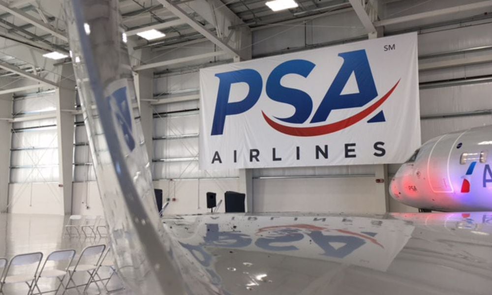 A look inside a PSA Airlines maintenance hangar at Dayton International Airport. THOMAS GNAU/STAFF