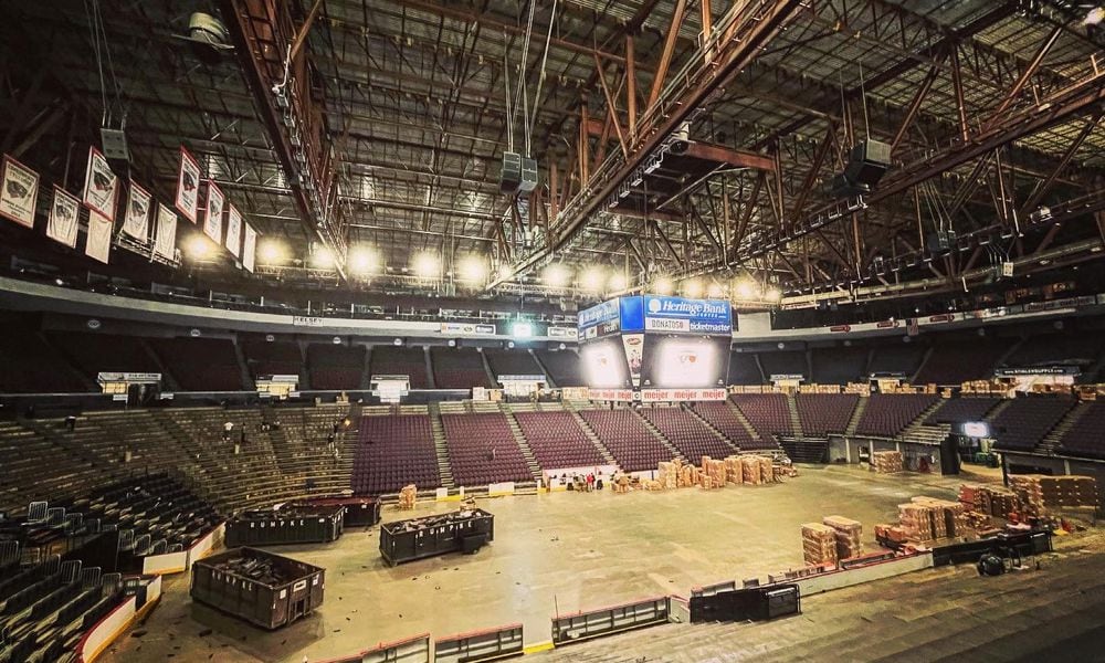 The Heritage Bank Center undergoes renovations on Wednesday, July 19, 2023, in Cincinnati. Dayton and Cincinnati will play at the arena in the Hoops Classic on Dec. 16. David Jablonski/Staff