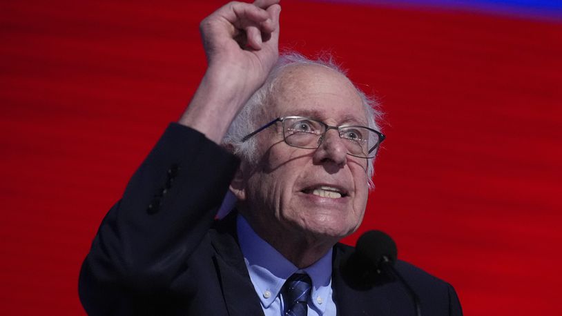 Sen. Bernie Sanders, I-Vt., speaks during the Democratic National Convention Tuesday, Aug. 20, 2024, in Chicago. (AP Photo/Brynn Anderson)