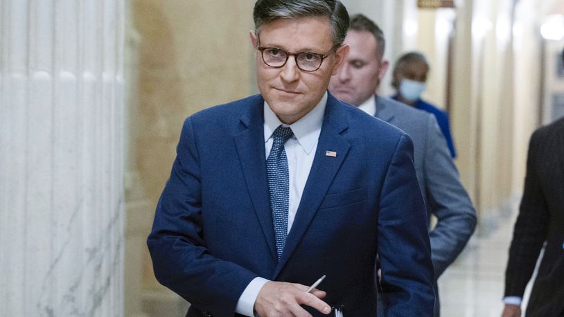 FILE - Speaker of the House Mike Johnson, R-La., walks to a meeting at the Capitol in Washington, Sept. 11, 2024. (AP Photo/Jose Luis Magana, File)