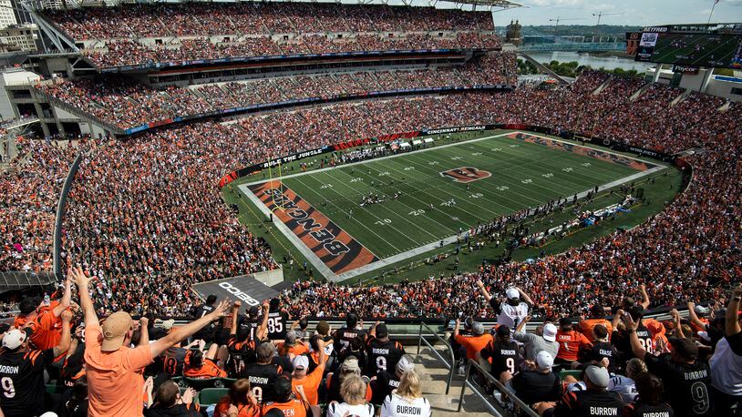 FILE -A general view of Paycor Stadium during an NFL football game between the Cincinnati Bengals and Baltimore Ravens on Sunday, Sept. 17, 2023, in Cincinnati. The Cincinnati Bengals plan to spend up to $120 million for upgrades to Paycor Stadium as part of showcasing the team's “support and commitment to a successful future in Cincinnati.” The construction, which will run through 2026, is a “necessary part of a long-standing plan to keep a successful team in Cincinnati and keep the Bengals competitive across the NFL,” the team said in a statement Tuesday, May 21, 2024. (AP Photo/Emilee Chinn, File)