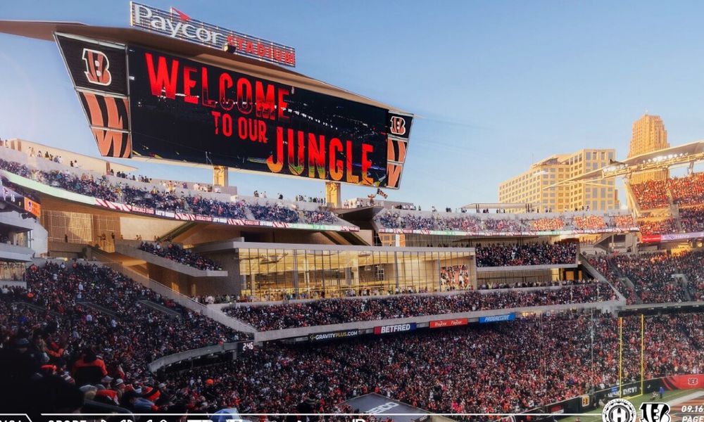 Paycor Stadium renovation proposal includes a brand new jumbotron and connecting the top level concourses. Hamilton County photo