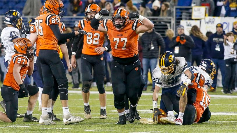 Versailles defeated Kirtland to win the Division V state football championship on Saturday, Dec. 4, 2021. Michael Cooper/CONTRIBUTED