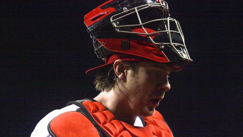 Reds catcher Ryan Hanigan returned to the lineup after a stint on the DL. The Reds beat the Brewers 4-3 on Friday, May 10, 2013, at Great American Ball Park in Cincinnati in the first game of a three-game series.