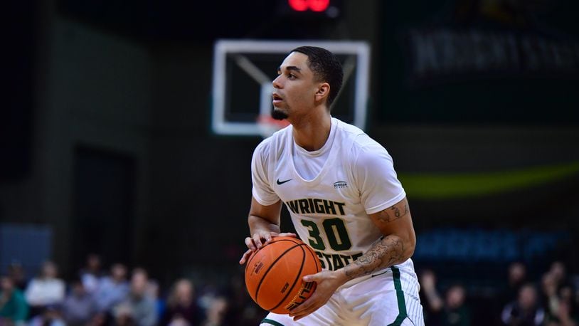 Wright State's Kaden Brown eyes a shot during a game vs. Cleveland State at the Nutter Center on Jan. 4, 2024. Joe Craven/Wright State Athletics