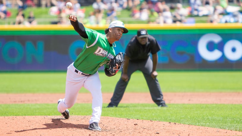 Dayton's Gabriel Aguilera, shown earlier this season, combined with two relievers to allow just one run in the Dragons' 7-1 win at Fort Wayne on Sunday. Jeff Gilbert/CONTRIBUTED