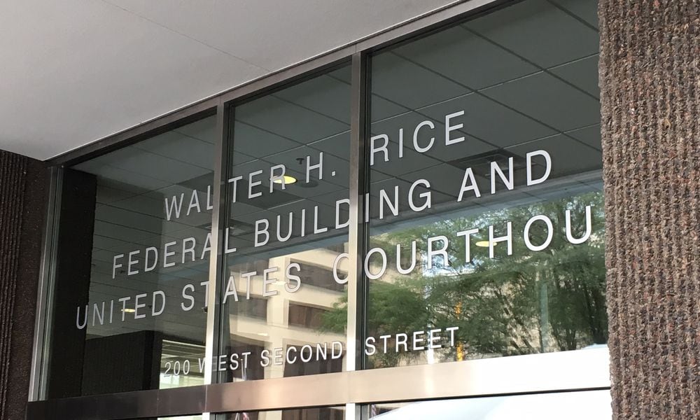 The front windows of the Walter H. Rice Federal Building and U.S. Courthouse in downtown Dayton. THOMAS GNAU / STAFF