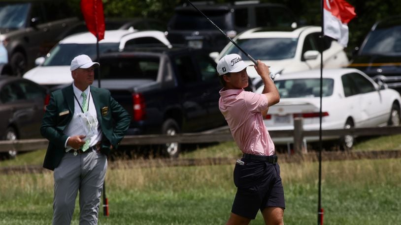 Jackson Koivun tees off on No. 1 in the first round of the Western Amateur Championship on Tuesday, July 30, 2024, at Moraine Country Club in Dayton. David Jablonski/Staff