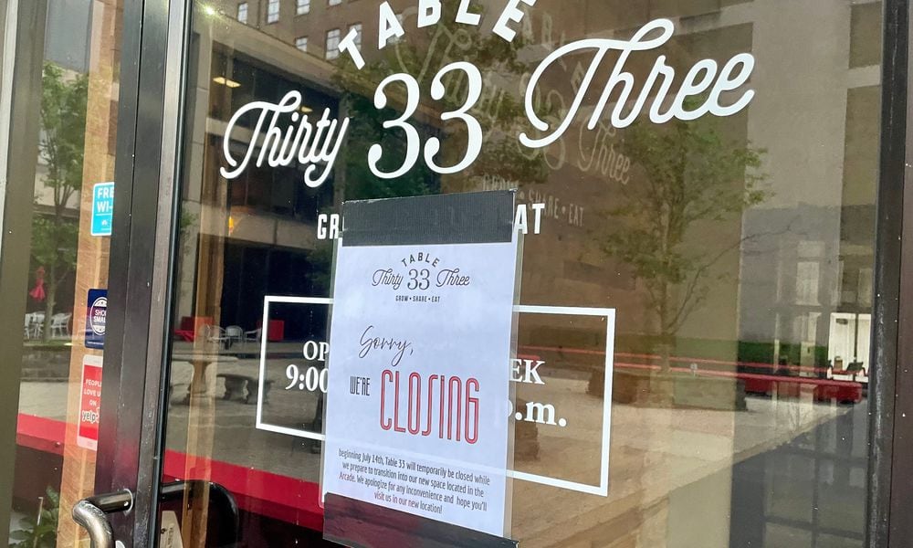 Table 33 has temporarily closed its doors on West Second Street as the restaurant prepares to move to its new location inside the Dayton Arcade. NATALIE JONES/STAFF