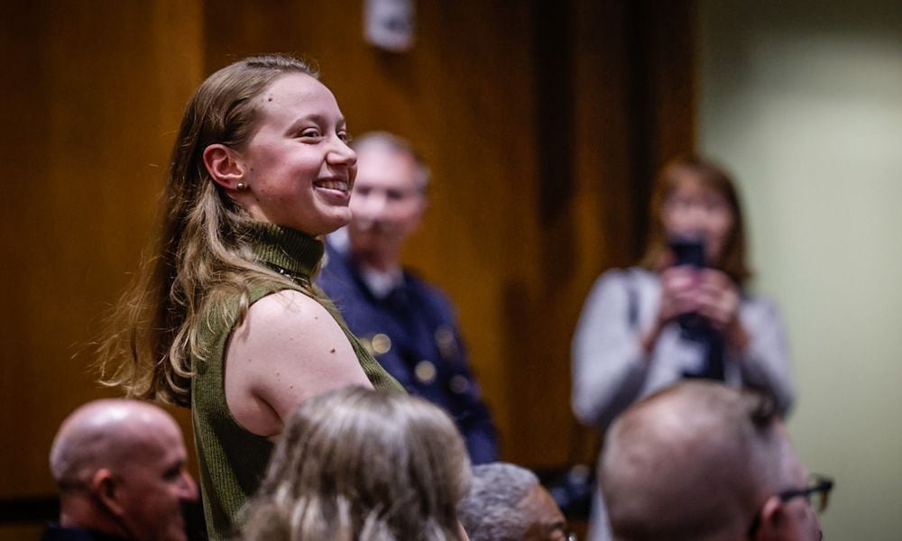 Dayton Daily News reporter London Bishop received special recognition Wednesday June 12, 2024 for reporting on and participating in the Sinclair College Criminal Justice Training Academy. Wednesday was the graduation ceremony held at Sinclair College. JIM NOELKER/STAFF