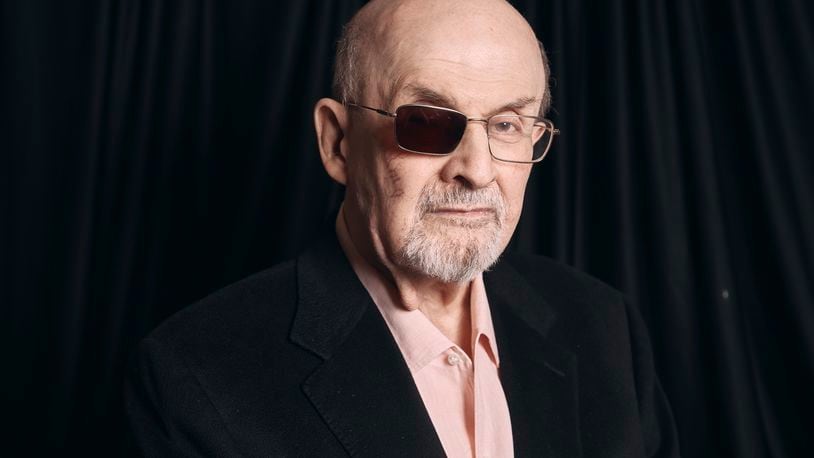 FILE - Salman Rushdie poses for a portrait to promote his book "Knife: Meditations After an Attempted Murder" on April 18, 2024, in New York. (AP Photo/Andres Kudacki, File)