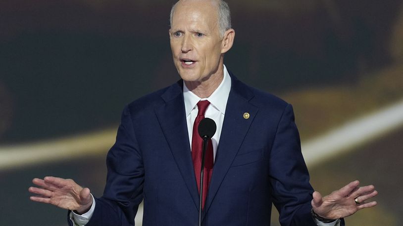 FILE - Sen. Rick Scott, R-Fla., speaks during the second day of the Republican National Convention July 16, 2024, in Milwaukee. (AP Photo/J. Scott Applewhite, File)