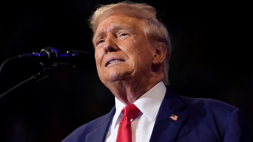 Republican presidential nominee former President Donald Trump speaks at a campaign rally at the Mohegan Sun Arena at Casey Plaza, Saturday, Aug. 17, 2024, in Wilkes-Barre, Pa. (AP Photo/Carolyn Kaster)