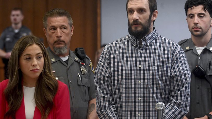 Robert Cole Parmalee, right, accused of stalking and harassing UConn basketball star Paige Bueckers, appears with his public defender Kathryn Mallach for his arraignment at Rockville Superior Court, Monday, Sept. 16, 2024, in Vernon, Conn. (Jim Michaud/Hearst Connecticut Media via AP, Pool)