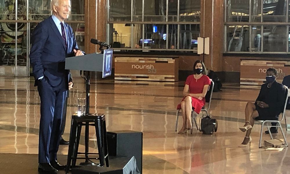 Presidential candidate Joe Biden made a campaign stop Monday night at Union Terminal. RICK McCRABB/STAFF