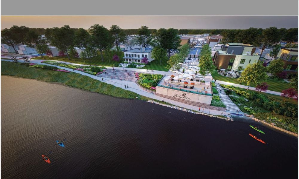 An artist's conception of the proposed Franklin riverfront project that will be a promenade lookout and kayak landing that will link the Fourth Street pedestrian are with the Great Miami River. CONTRIBUTED/CITY OF FRANKLIN