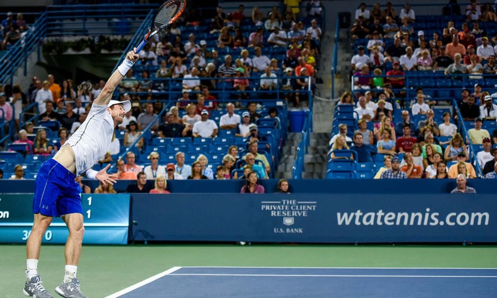 Andy Murray, coming off an Olympic Gold medal win in Rio, secured his 600th ATP World Tour level win by defeating Kevin Anderson 6-3, 6-2 to advance to the quarterfinals in the Western & Southern Open Thursday, Aug. 18 at the Linder Family Tennis Center in Mason. NICK GRAHAM/STAFF