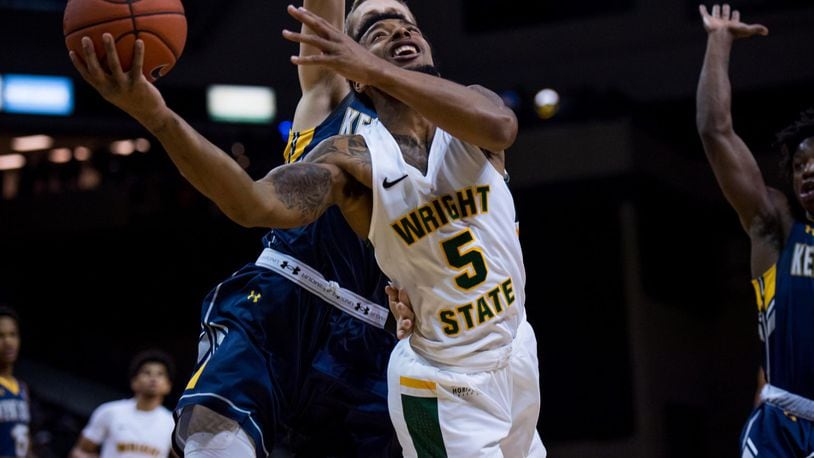 Wright State’s Skyelar Potter puts up a shot in traffic against Wright State on Nov. 16, 2019, at the Nutter Center. Joseph Craven/WSU Athletics