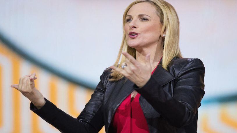 Academy Award-winning actress and activist Marlee Matlin speaks on stage during WE Day at KeyArena on May 3, 2018, in Seattle.