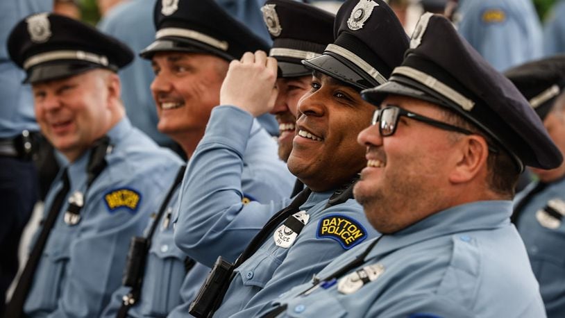 Dayton police officers attend the Montgomery County Law Enforcement Memorial Ceremony held at RiverScape May 3, 2024. JIM NOELKER/STAFF