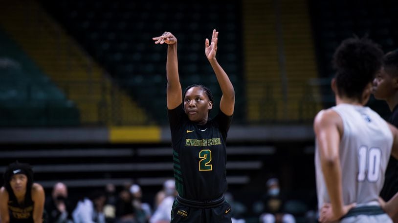 Wright State's Destyne Jackson shoots a free throw during a game vs. Oakland earlier this season. Joseph Craven/Wright State Athletics