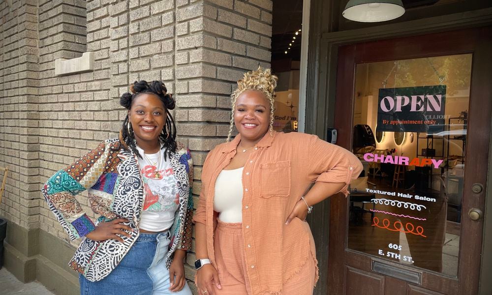 Chairapy, a textured hair salon, is located at 605 E. Fifth St. in Dayton's Oregon District. Pictured (left to right) is Salon Manager Morgan Scott and Owner Asha Parson. NATALIE JONES/STAFF