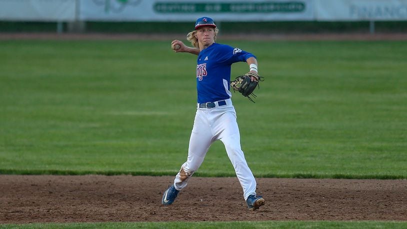 Cutline: Champion City Kings shortstop Ben Ross throws the ball to first base during their game against the Chillicothe Paints on Friday, June 4 at Carleton Davidson Stadium in Springfield. CONTRIBUTED PHOTO BY MICHAEL COOPER