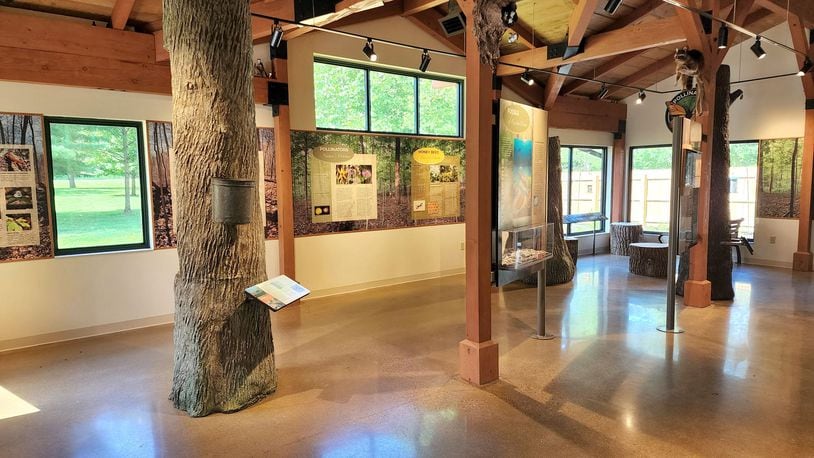 Construction was recently completed on the new nature center at Hueston Woods State Park. The new building features interactive displays, aquariums with fish and reptiles, a pollinator habitat and more. NICK GRAHAM/STAFF