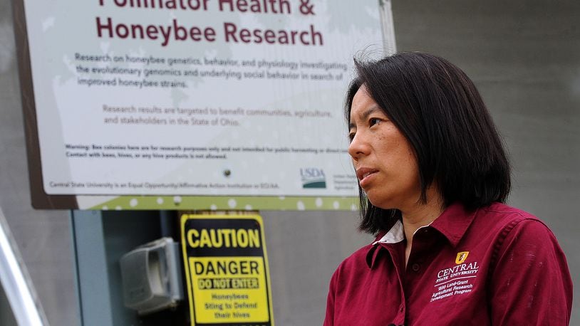 Hongmei Li-Byarlay, research assistant professor of entomology at Central State University, talks about pollinator health and honeybee research. MARSHALL GORBY\STAFF