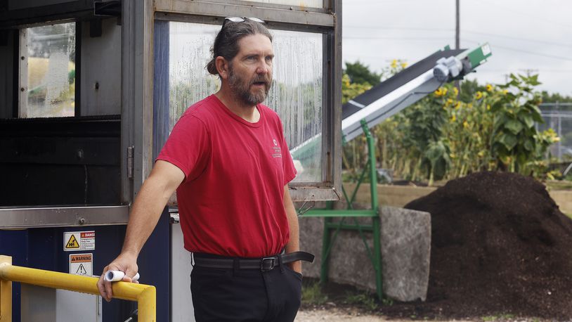 James Hoffer, garden manager at the Foodbank, talks Monday, July 29, 2024 about expanding compost operations as a part of a county partnership. MARSHALL GORBY\STAFF