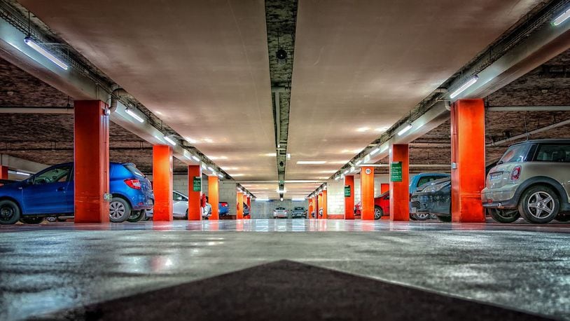 A parking garage pictured here is similar to the one where a car fell 4 stories in Indianapolis Wednesday morning killing two people.