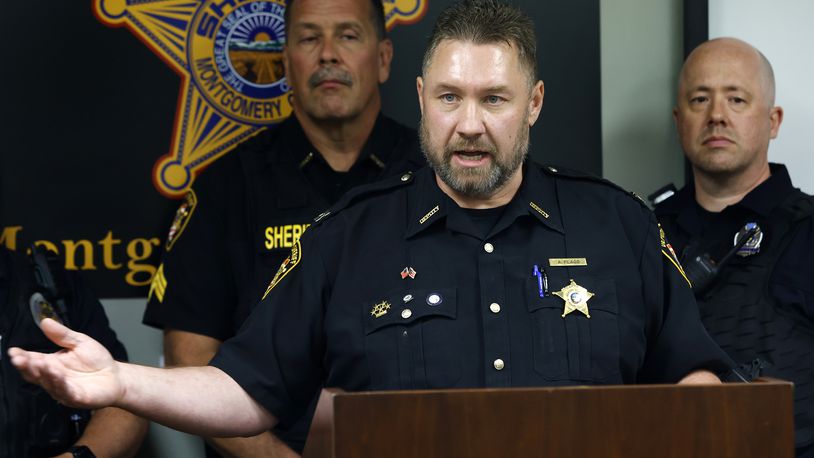 Montgomery County Sheriff’s Office Capt. Andy Flagg, talks during a press conference Thursday, Aug. 15, 2024 about the multiple OVI checkpoints planned for Montgomery County as part of a national campaign from Aug. 16 to Sept. 2. MARSHALL GORBY\STAFF